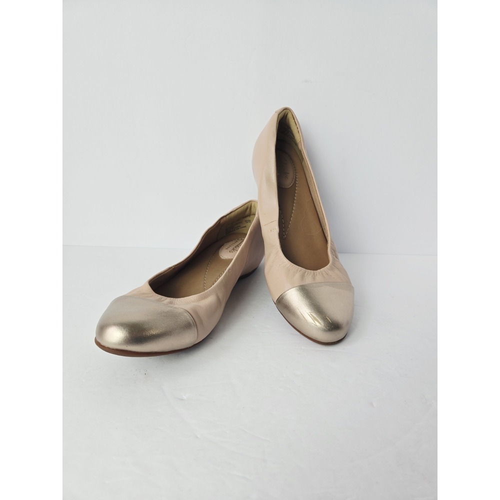 Clarks Artisan Women's 8M Nude Leather Metallic Cap Toe Ballet Flat sz 6.5 pink